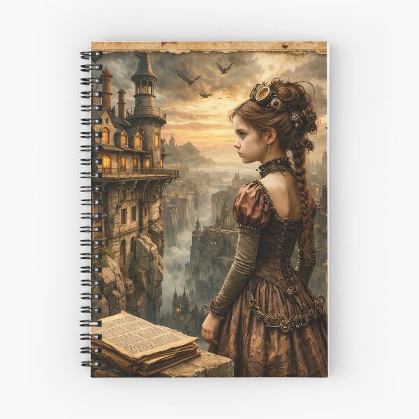 Item preview, Steampunk Girl in Fantasy City – Vintage Victorian Adventure Art Print designed and sold by Kaleidoscope Print.