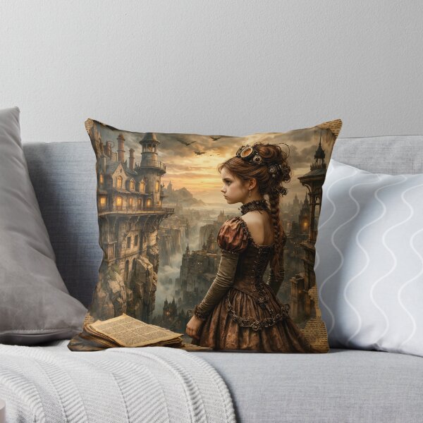 Item preview, Steampunk Girl in Fantasy City – Vintage Victorian Adventure Art Print designed and sold by Kaleidoscope Print.
