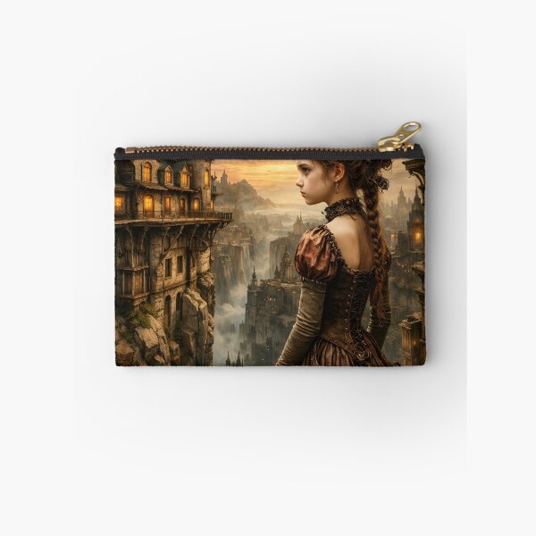Item preview, Steampunk Girl in Fantasy City – Vintage Victorian Adventure Art Print designed and sold by Kaleidoscope Print.