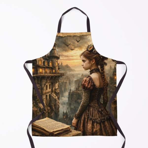 Item preview, Steampunk Girl in Fantasy City – Vintage Victorian Adventure Art Print designed and sold by Kaleidoscope Print.