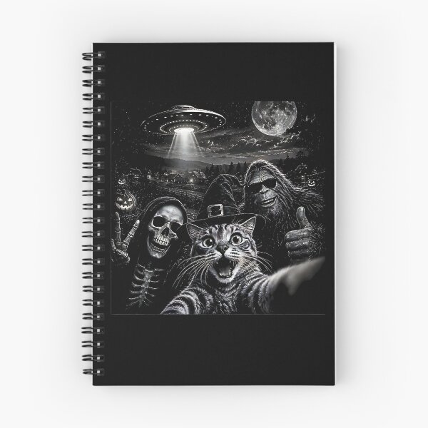 Item preview, Cat Selfie with Bigfoot Skeleton Alien UFO Funny Halloween designed and sold by Rahamkshop.