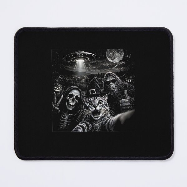 Item preview, Cat Selfie with Bigfoot Skeleton Alien UFO Funny Halloween designed and sold by Rahamkshop.