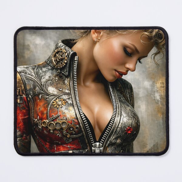Item preview, Steampunk Woman in Mechanical Jacket – Industrial Fantasy Fashion Art Print designed and sold by Kaleidoscope Print.