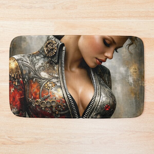 Item preview, Steampunk Woman in Mechanical Jacket – Industrial Fantasy Fashion Art Print designed and sold by Kaleidoscope Print.