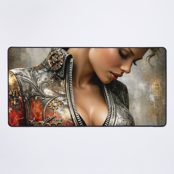 Item preview, Steampunk Woman in Mechanical Jacket – Industrial Fantasy Fashion Art Print designed and sold by Kaleidoscope Print.