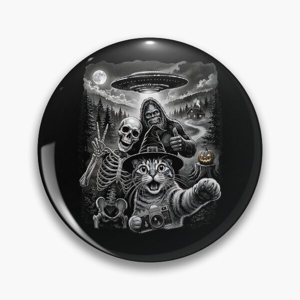 Item preview, Cat Selfie with Bigfoot Skeleton Alien UFO Funny Halloween designed and sold by Rahamkshop.