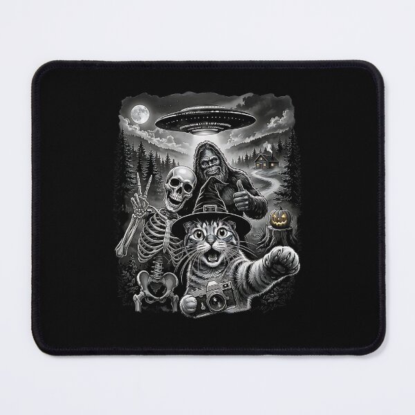Item preview, Cat Selfie with Bigfoot Skeleton Alien UFO Funny Halloween designed and sold by Rahamkshop.