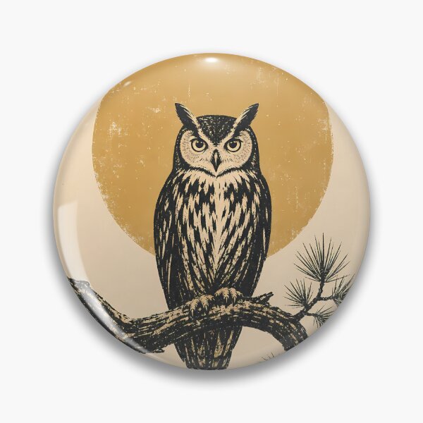 Item preview, Owl on Branch Linocut Moon Nature Art designed and sold by Sarcastic designs.