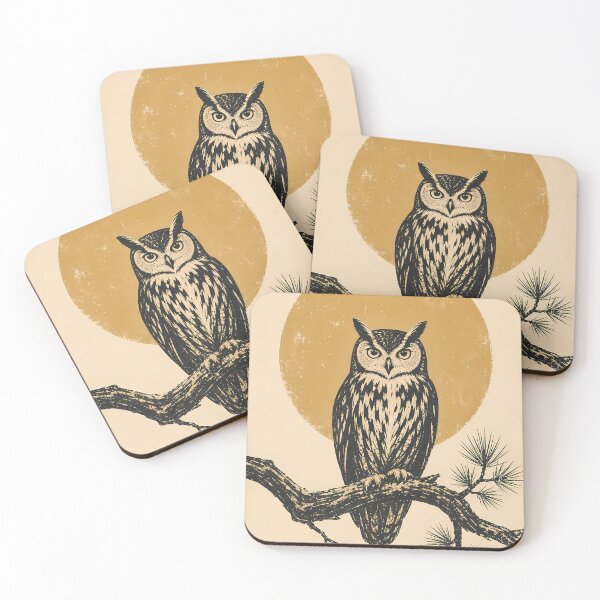 Item preview, Owl on Branch Linocut Moon Nature Art designed and sold by Sarcastic designs.