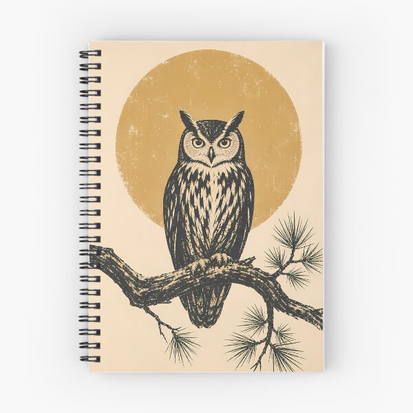 Item preview, Owl on Branch Linocut Moon Nature Art designed and sold by Sarcastic designs.