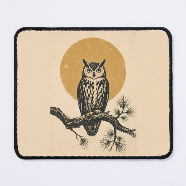 Item preview, Owl on Branch Linocut Moon Nature Art designed and sold by Sarcastic designs.