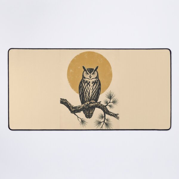 Item preview, Owl on Branch Linocut Moon Nature Art designed and sold by Sarcastic designs.