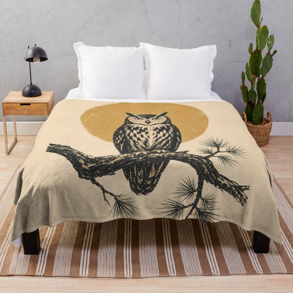 Item preview, Owl on Branch Linocut Moon Nature Art designed and sold by Sarcastic designs.