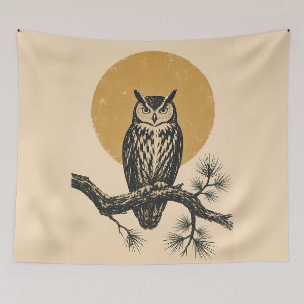 Item preview, Owl on Branch Linocut Moon Nature Art designed and sold by Sarcastic designs.