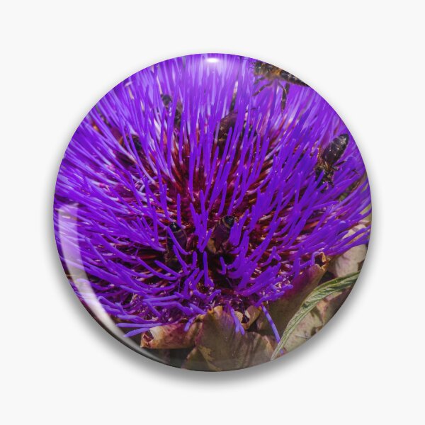 Item preview, Close-Up Purple Artichoke Blossom With Bees Pollinating a Vibrant Thistle-Like Flower In Garden Macro designed and sold by Nmallia.