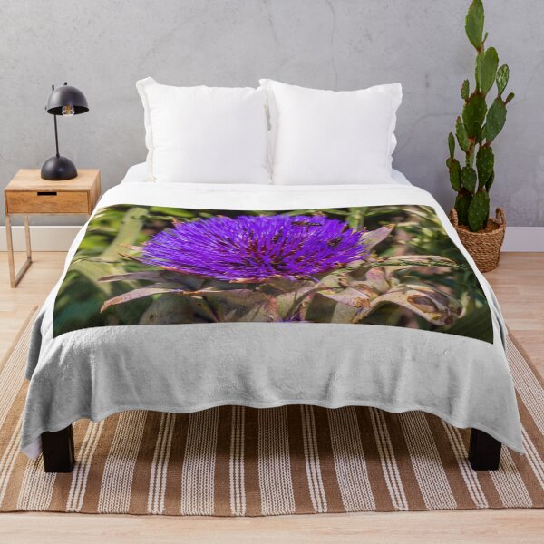 Item preview, Close-Up Purple Artichoke Blossom With Bees Pollinating a Vibrant Thistle-Like Flower In Garden Macro designed and sold by Nmallia.