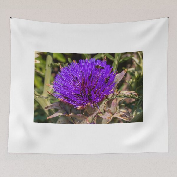 Item preview, Close-Up Purple Artichoke Blossom With Bees Pollinating a Vibrant Thistle-Like Flower In Garden Macro designed and sold by Nmallia.