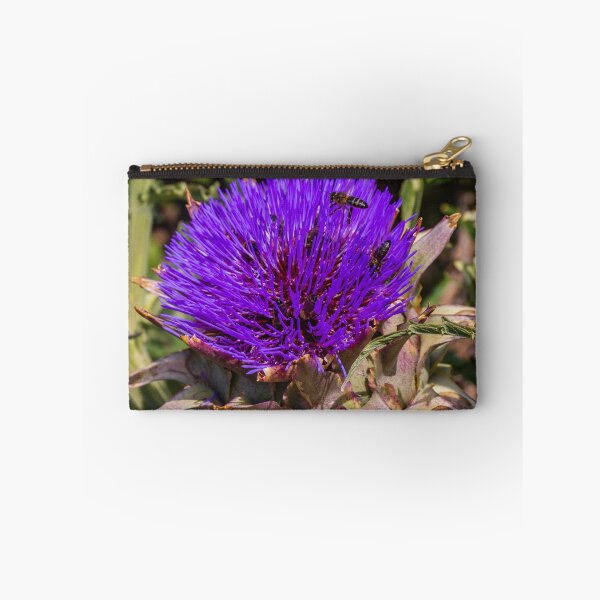 Item preview, Close-Up Purple Artichoke Blossom With Bees Pollinating a Vibrant Thistle-Like Flower In Garden Macro designed and sold by Nmallia.