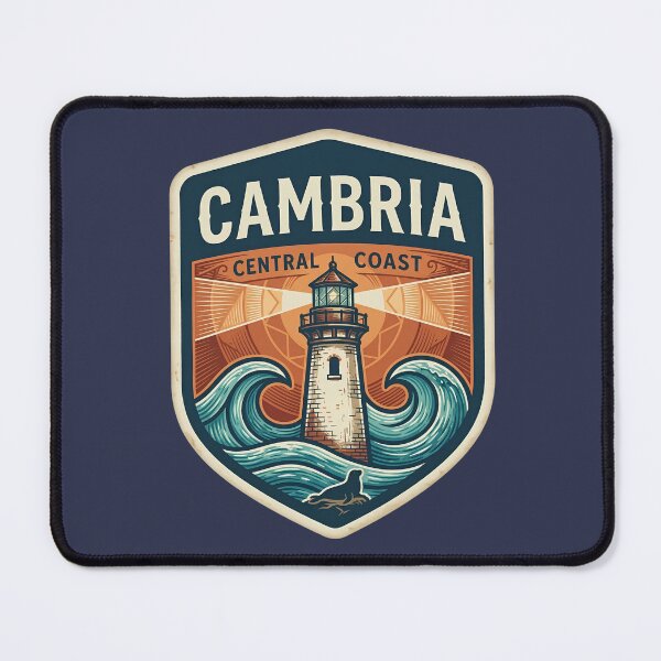 Item preview, Cambria Central Coast California Lighthouse Retro Shield Badge designed and sold by LittleArij.