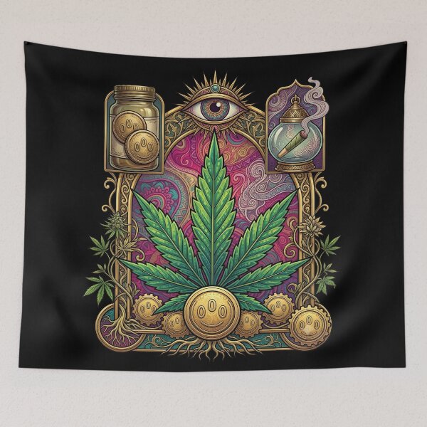 Item preview, Psychedelic Cannabis Temple - Art Nouveau Weed Leaf Design designed and sold by DrawHandArt.