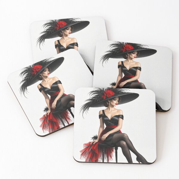 Item preview, Elegant Woman in Black and Red Hat – Vintage Glamour Fashion Art Print designed and sold by Kaleidoscope Print.