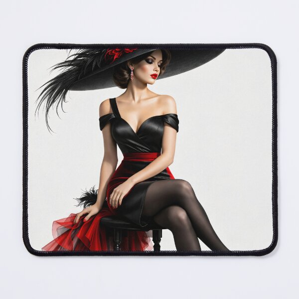 Item preview, Elegant Woman in Black and Red Hat – Vintage Glamour Fashion Art Print designed and sold by Kaleidoscope Print.