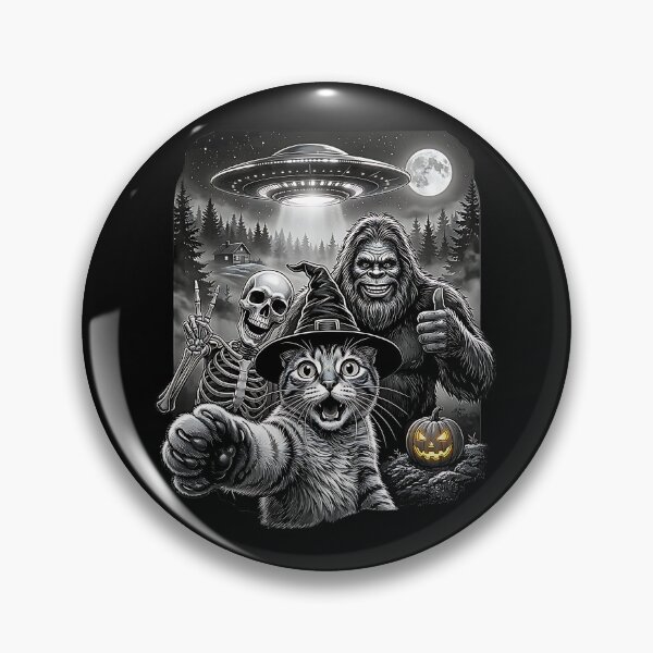 Item preview, Cat Selfie with Bigfoot Skeleton Alien UFO Funny Halloween designed and sold by Rahamkshop.