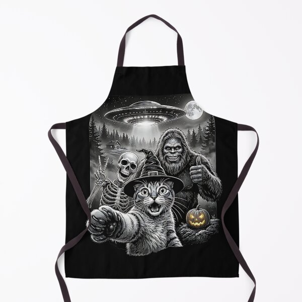 Item preview, Cat Selfie with Bigfoot Skeleton Alien UFO Funny Halloween designed and sold by Rahamkshop.