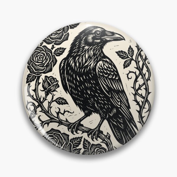 Item preview, Linocut Raven & Roses Dark Academia Gothic Nature  designed and sold by Y-Vibes.