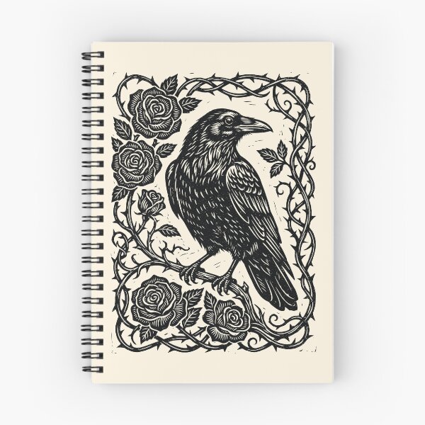 Item preview, Linocut Raven & Roses Dark Academia Gothic Nature  designed and sold by Y-Vibes.