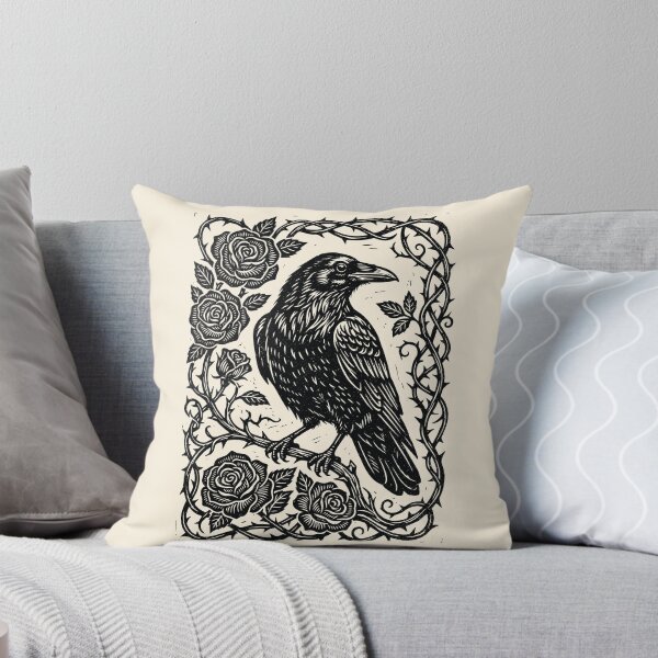 Item preview, Linocut Raven & Roses Dark Academia Gothic Nature  designed and sold by Y-Vibes.
