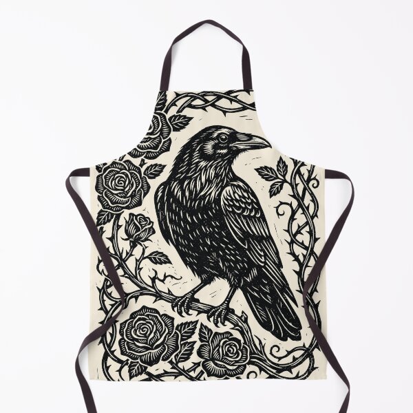 Item preview, Linocut Raven & Roses Dark Academia Gothic Nature designed and sold by Y-Vibes.