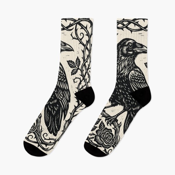 Item preview, Linocut Raven & Roses Dark Academia Gothic Nature  designed and sold by Y-Vibes.