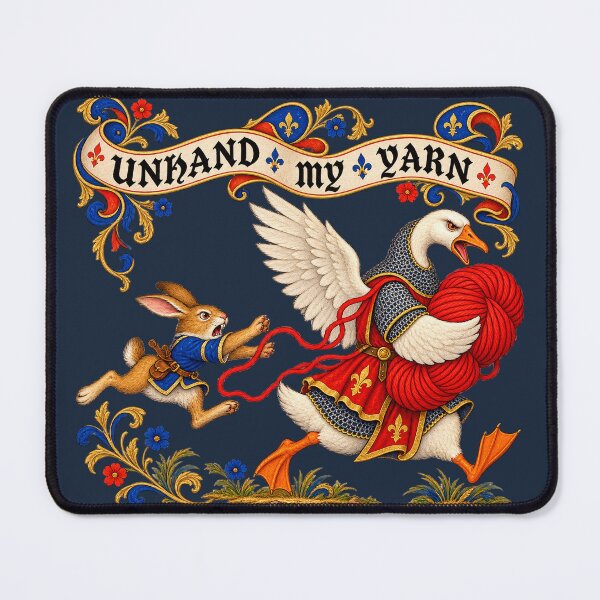Item preview, Unhand My Yarn – Medieval Goose and Rabbit Knitting Humor designed and sold by TWPub.