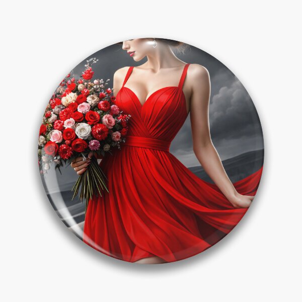 Item preview, Woman in Red Dress with Roses – Dramatic Romantic Fashion Art Print designed and sold by Kaleidoscope Print.