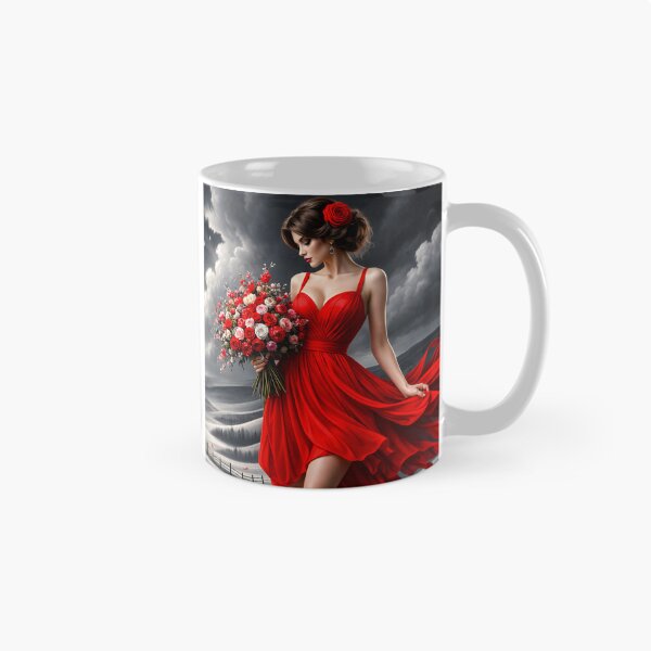 Item preview, Woman in Red Dress with Roses – Dramatic Romantic Fashion Art Print designed and sold by Kaleidoscope Print.