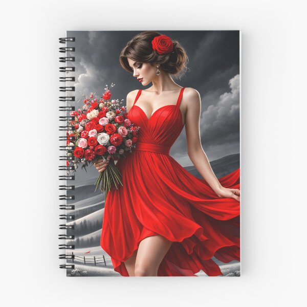 Item preview, Woman in Red Dress with Roses – Dramatic Romantic Fashion Art Print designed and sold by Kaleidoscope Print.