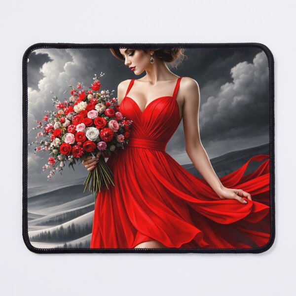 Item preview, Woman in Red Dress with Roses – Dramatic Romantic Fashion Art Print designed and sold by Kaleidoscope Print.