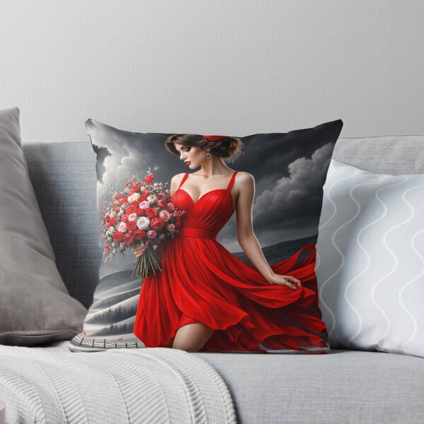 Item preview, Woman in Red Dress with Roses – Dramatic Romantic Fashion Art Print designed and sold by Kaleidoscope Print.