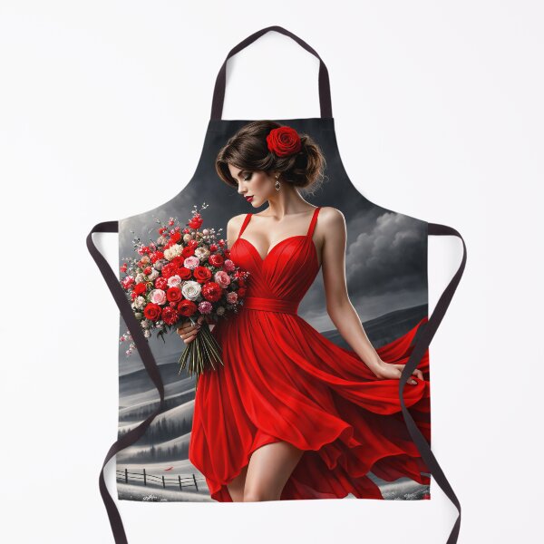 Item preview, Woman in Red Dress with Roses – Dramatic Romantic Fashion Art Print designed and sold by Kaleidoscope Print.