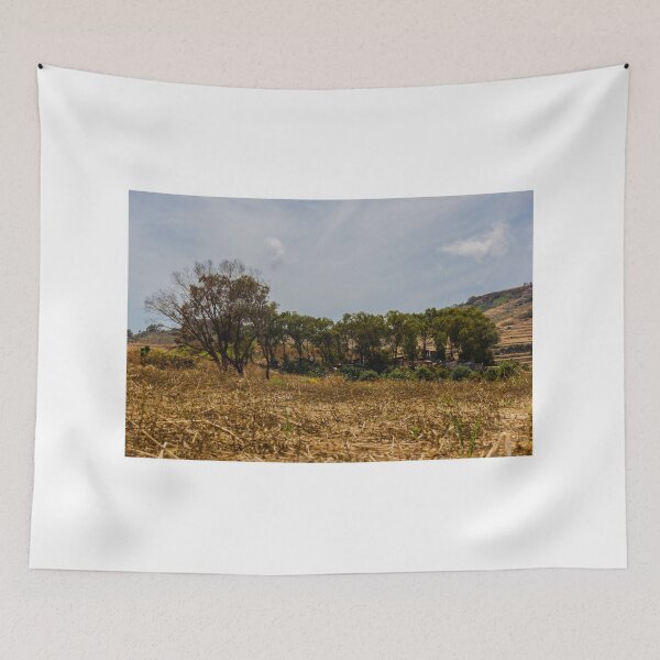 Item preview, Dry Harvest Field With Tree Line and Terraced Hillside Landscape Under Overcast Sky designed and sold by Nmallia.