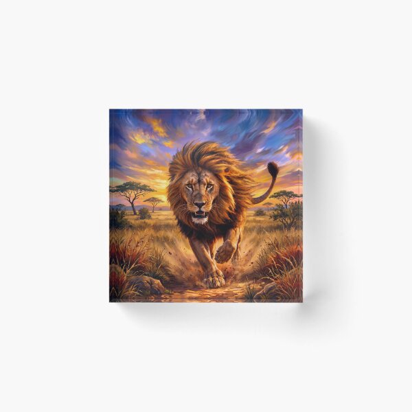 Item preview, Majestic Lion Running Through African Savannah | Wildlife Sunset Art | King of the Jungle Illustration designed and sold by GarnerSupplyCo.