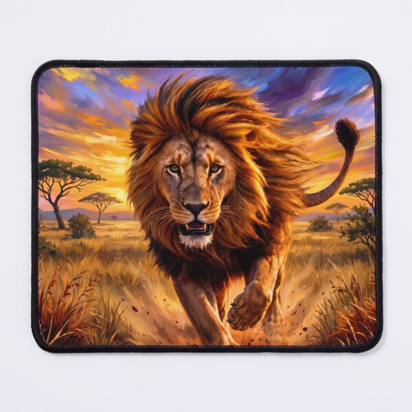 Item preview, Majestic Lion Running Through African Savannah | Wildlife Sunset Art | King of the Jungle Illustration designed and sold by GarnerSupplyCo.