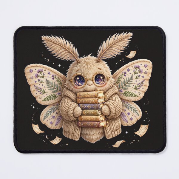 Item preview, Fluffy Moth Librarian - Dark Academia Book Witch with Galaxy Glasses - Slavic Spell Books designed and sold by PrettyCrypt.