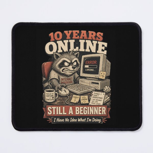 Item preview, 10 Years Online Still a Beginner – Funny Raccoon Computer Retro Design designed and sold by CalmDownZone ⭐️⭐️⭐️⭐️⭐️.