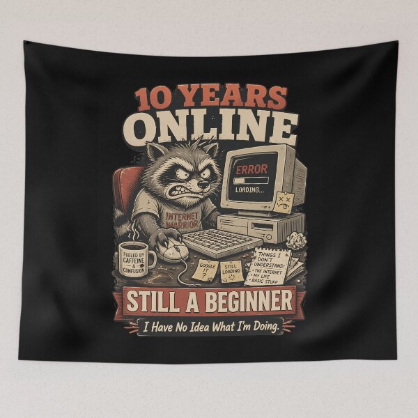 Item preview, 10 Years Online Still a Beginner – Funny Raccoon Computer Retro Design designed and sold by CalmDownZone ⭐️⭐️⭐️⭐️⭐️.