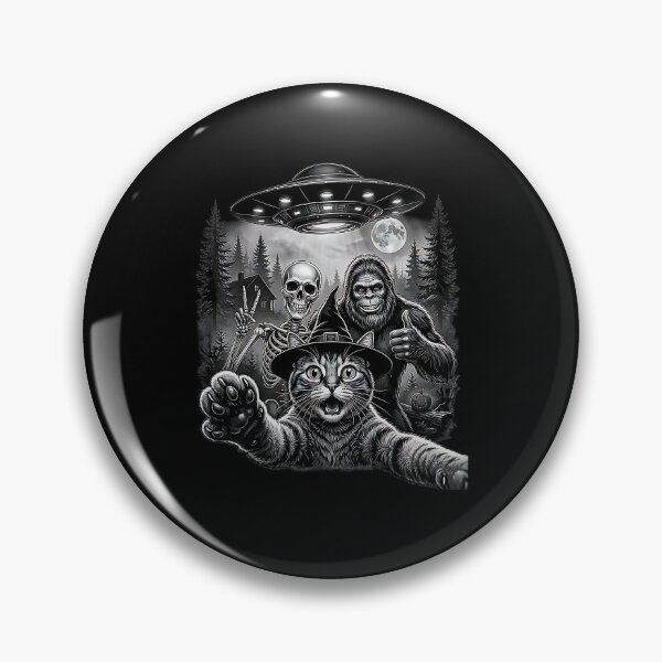 Item preview, Cat Selfie with Bigfoot Skeleton Alien UFO Funny Halloween designed and sold by Rahamkshop.