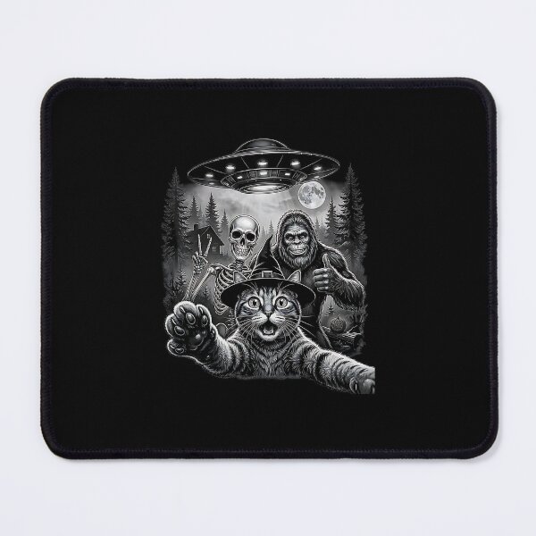 Item preview, Cat Selfie with Bigfoot Skeleton Alien UFO Funny Halloween designed and sold by Rahamkshop.