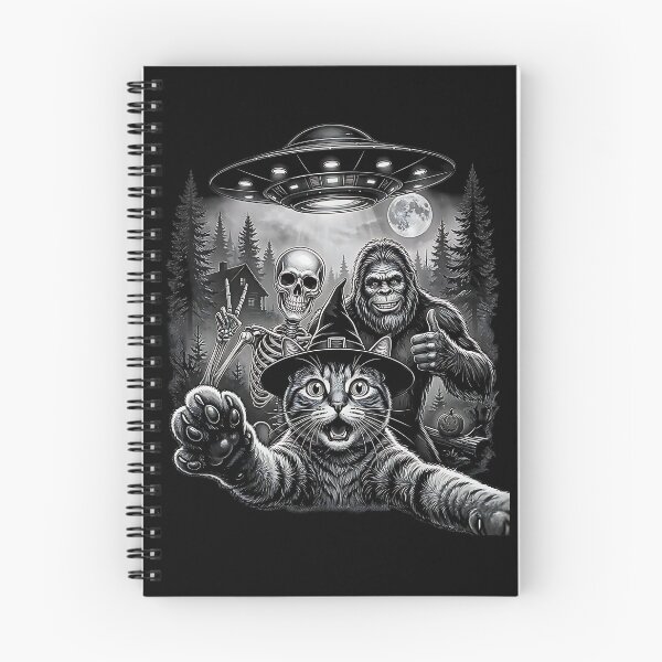 Item preview, Cat Selfie with Bigfoot Skeleton Alien UFO Funny Halloween designed and sold by Rahamkshop.