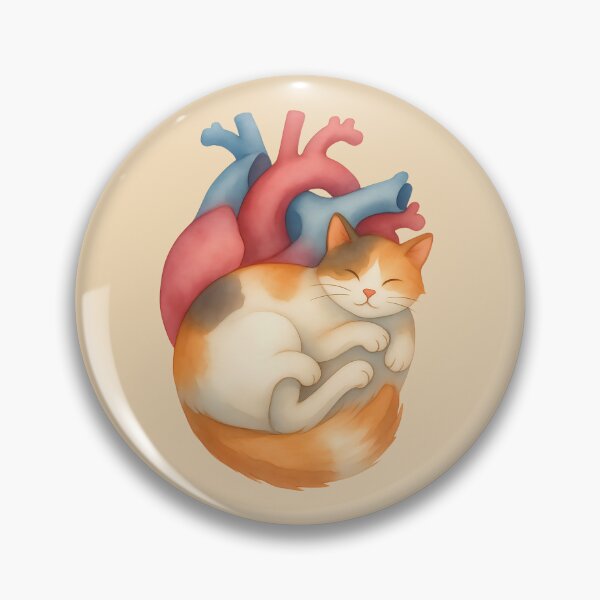 Item preview, Sleeping Calico Cat in Anatomical Heart Watercolor Illustration designed and sold by mijaczeek.